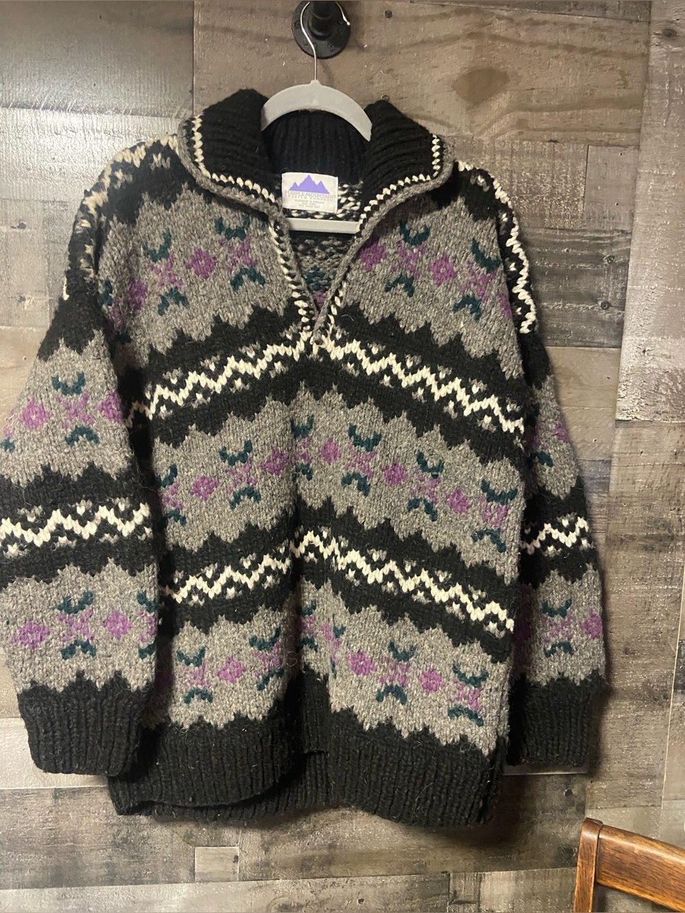 Vintage 100% wool Black and Gray Patterned Sweater by Purple Mountain Sweater Co